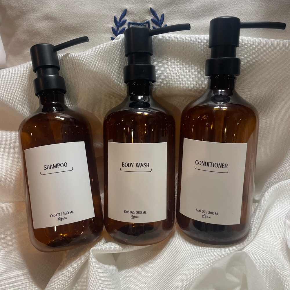 Shampoo, Body Wash & Conditioner Set . Empty bottles to place your products in.